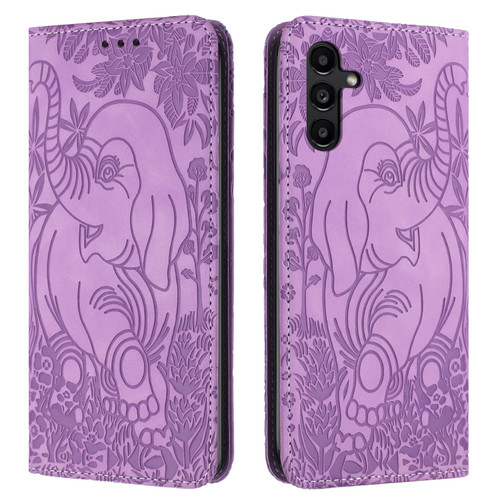 Samsung Galaxy A16 5G Retro Elephant Embossed Leather Phone Case - Purple